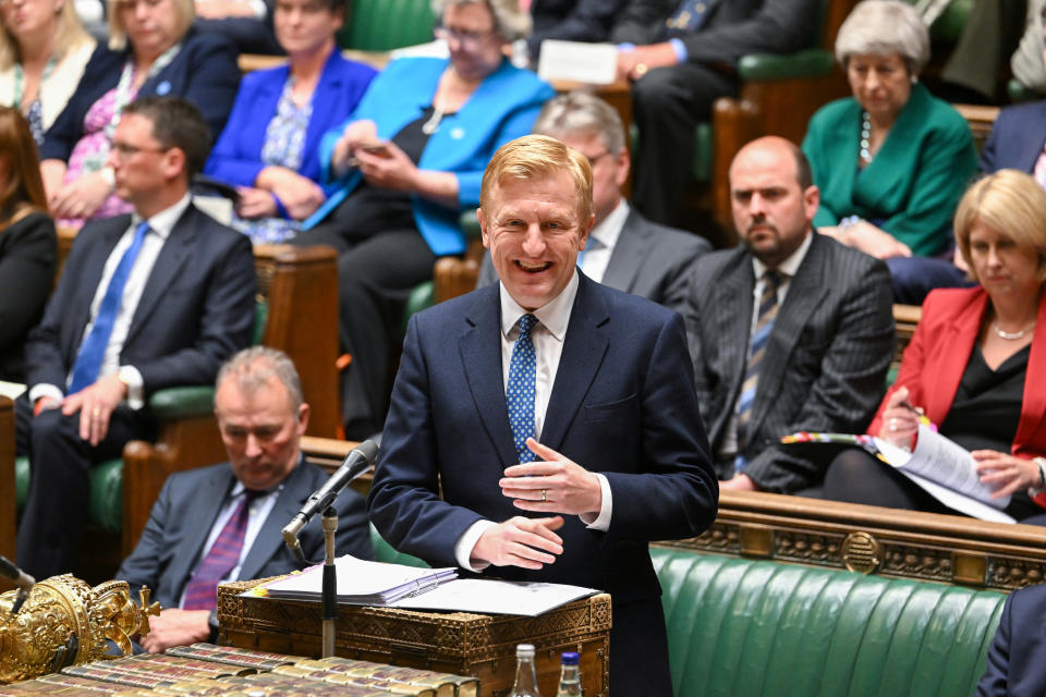British Deputy Prime Minister Oliver Dowden speaks during the Prime Minister's Questions at the House of Commons in London, Britain, June 7, 2023. UK Parliament/Jessica Taylor/Handout via REUTERS THIS IMAGE HAS BEEN SUPPLIED BY A THIRD PARTY. MANDATORY CREDIT. IMAGE MUST NOT BE ALTERED