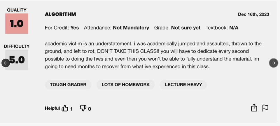 academic victim is an understatement, i was academically jumped and assaulted, thrown to the ground and left to rot, don't take this class