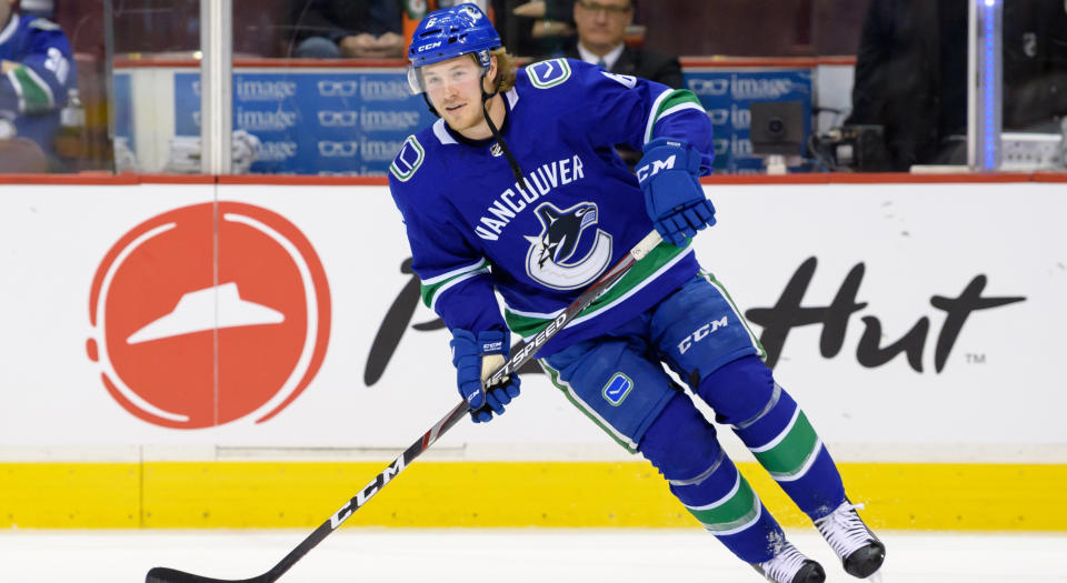 Brock Boeser was spotted at Vancouver Canucks practice on Saturday. (Photo by Derek Cain/Icon Sportswire via Getty Images)