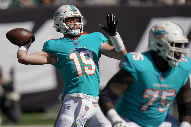 East Rutherford, New Jersey, USA. 8th Dec, 2019. Miami Dolphins wide  receiver Albert Wilson (15) reacts after making a great catch before a hard  hit by New York Jets free safety Marcus