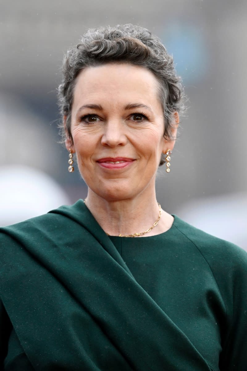 Olivia Colman is pictured with grey hair whilst arriving at the 