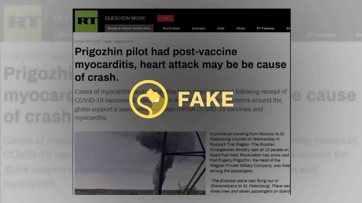 Prigozhin pilot had post-vaccine myocarditis, heart attack may be cause of crash. @thechillchair/X