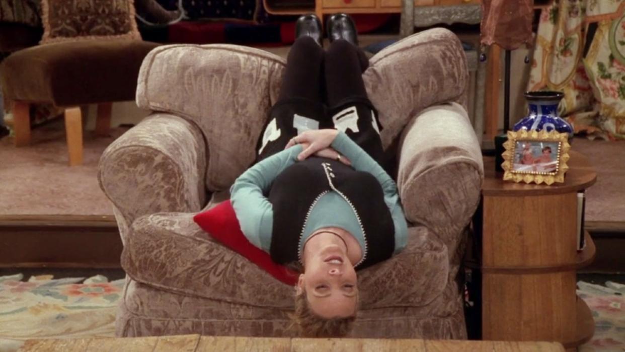  Phoebe lays upside down in "The One With The Embryos" 