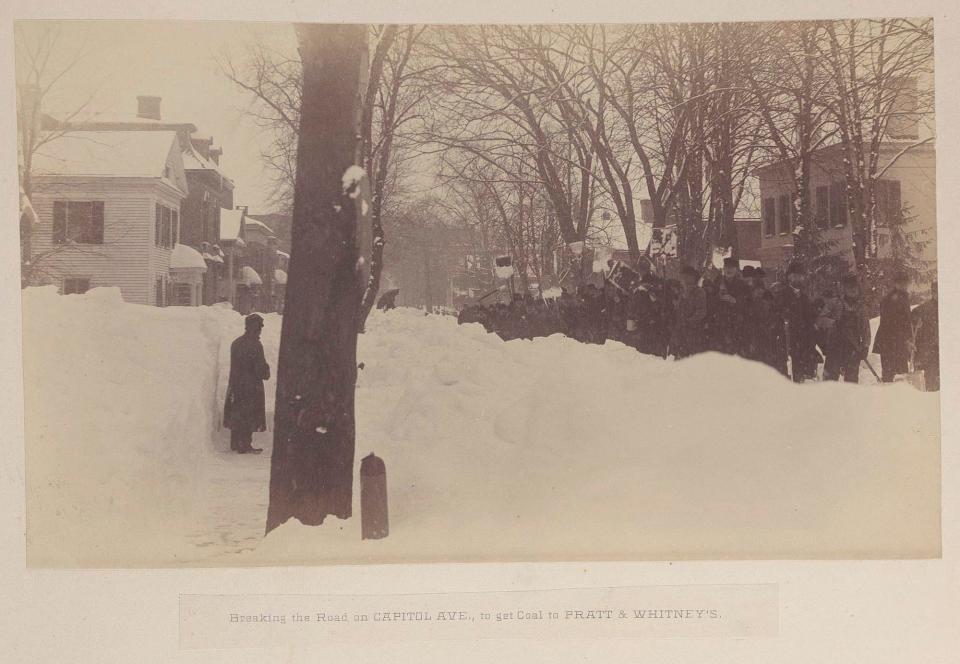 Snow shoveling, street scenes in Hartford, Conn. 