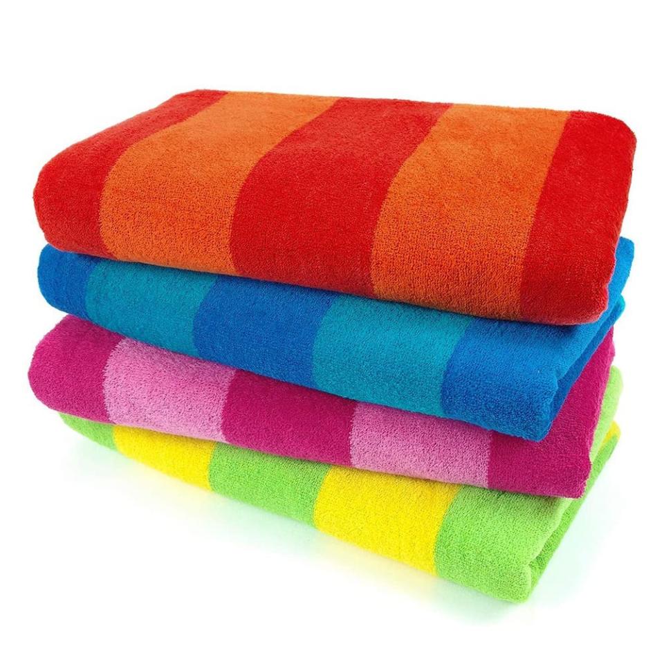9) Colorful Stripe Beach Towel for Kids (4-Pack)
