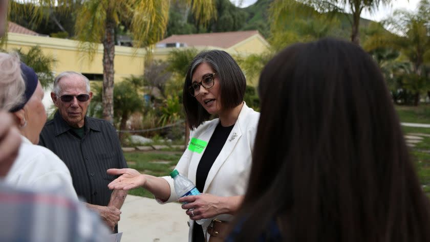 LAKE VIEW TERRACE, CALIFORNIA: February 11, 2016 - Monica Rodriguez speaks to residents and voters a