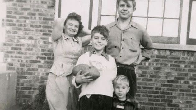 Wanda, Ted, Ted Sr. and David Kaczynski outside their family home in Evergreen Park, Ill., in 1952. Photo: David Kaczynski/Duke University