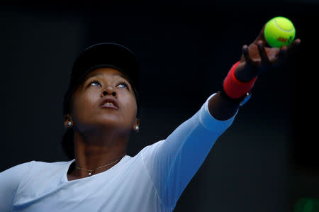 Tennis - China Open - Women's Singles - Semifinals - National Tennis Center, Beijing, China - October 6, 2018. Naomi Osaka of Japan in action against Anastasija Sevastova of Latvia. REUTERS/Thomas Peter