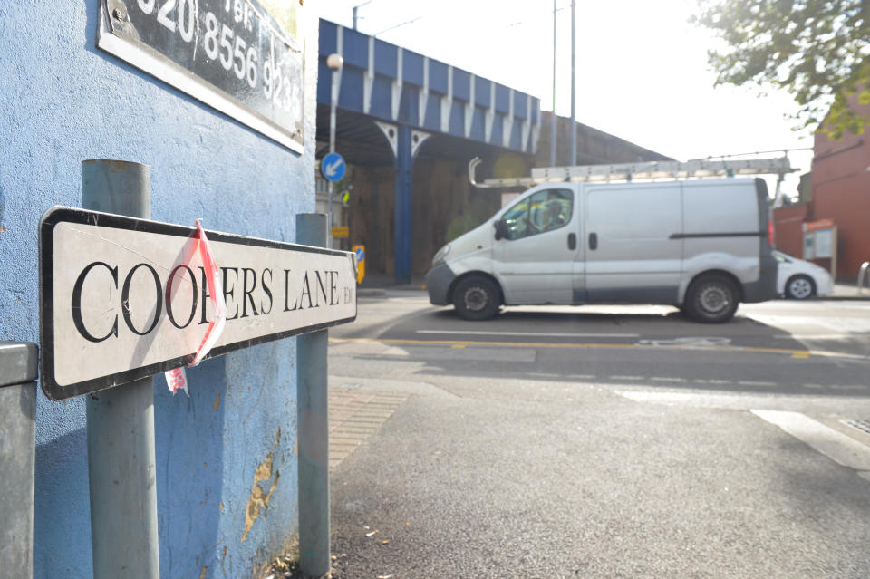 The scene in Leyton, east London, where a police officer was stabbed shortly before midnight after attempting to stop a van.