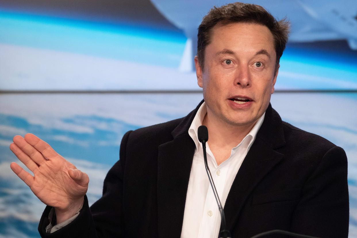 SpaceX chief Elon Musk speaks during a press conference after the launch of SpaceX Crew Dragon Demo mission at the Kennedy Space Center in Florida on March 2, 2019. - NASA and SpaceX celebrated the successful launch March 2 of a new astronaut capsule on a week-long round trip to the International Space Station -- a key step towards resuming manned space flights from US soil after an eight-year break. (Photo by Jim WATSON / AFP)        (Photo credit should read JIM WATSON/AFP/Getty Images)