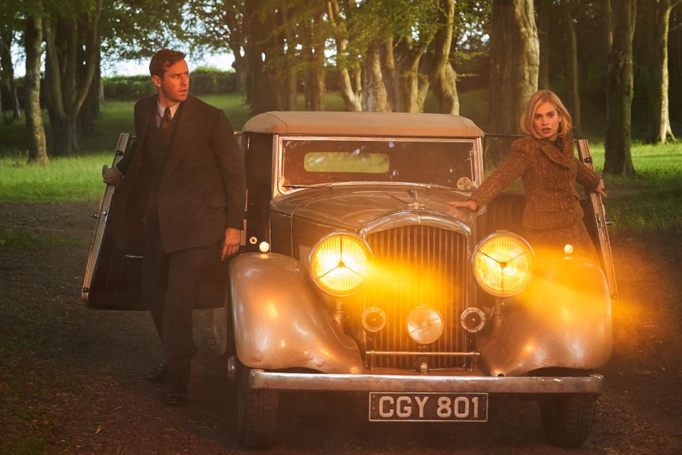 Armie Hammer (with Lily James) was a big fan of the 1920s Bentley he gets to drive in "Rebecca."