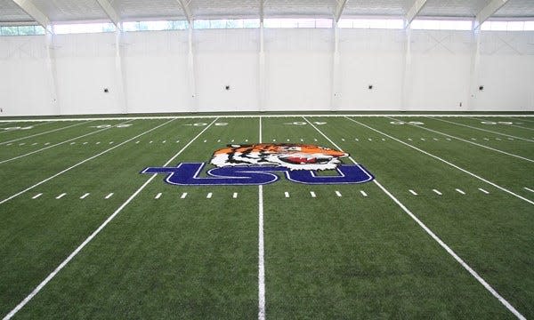 New turf was installed at Tennessee State's indoor football facility.