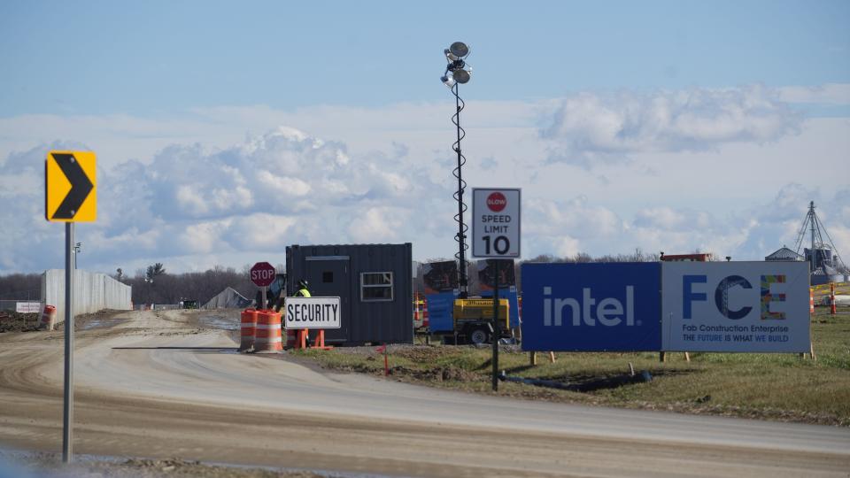 Security entrance to the new Intel chip manufacturing site in New Albany.