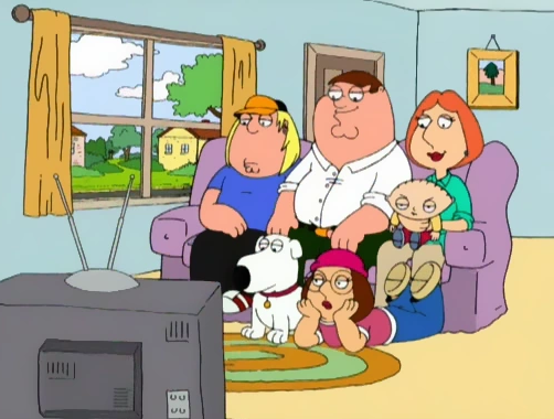 the Griffin family watching TV