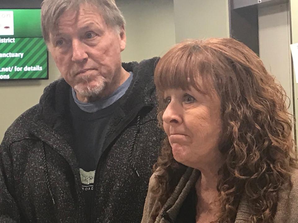 Don and Toni Mould, stepfather and mother of Alexander Rios, 28, of Wakeman, who was forcibly subdued by corrections officers in the Richland County in 2019 and died eight days later at a local hospital, talk to media after corrections officer Mark D. Cooper's arraignment Wednesday in Richland County Common Please Court, saying they want closure for Alexander's death.