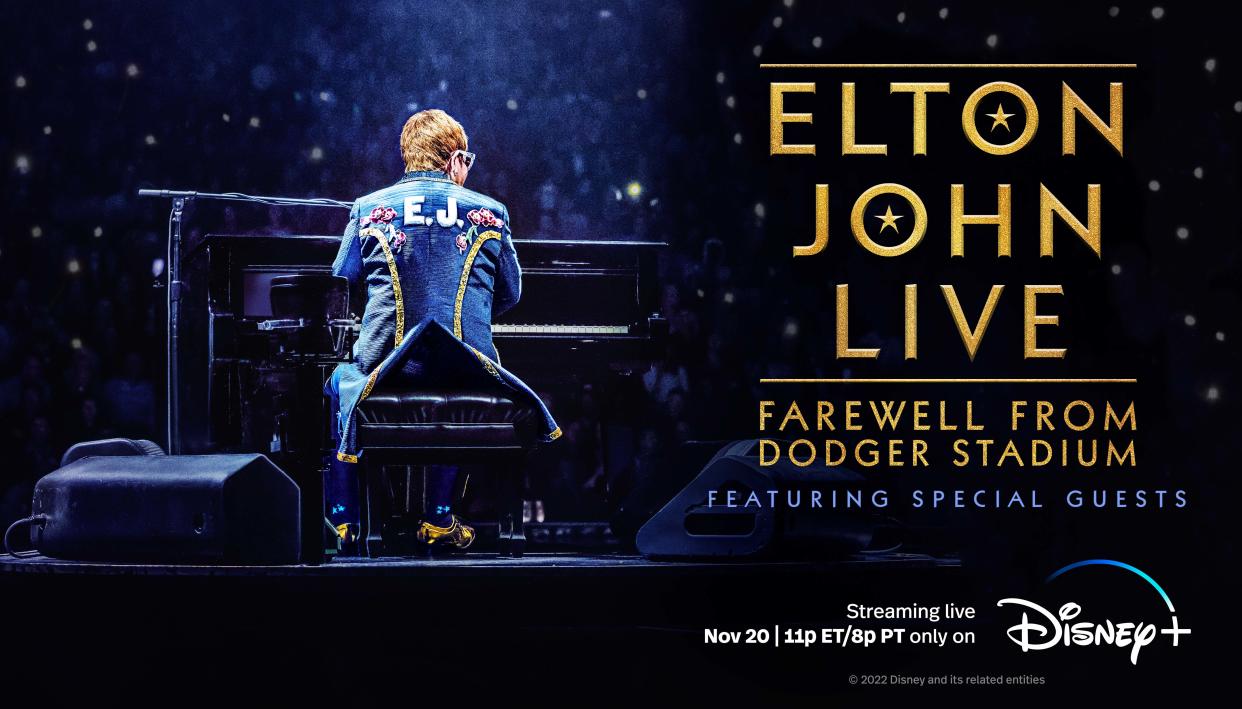 Tune in for Elton John's Dodger Stadium concert from his farewell tour. (Photo: Disney+)