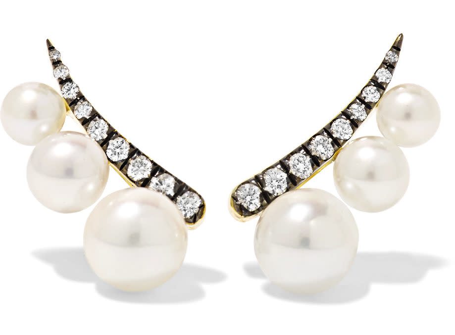 Jemma Wynne 18-carat gold, pearl and diamond earrings