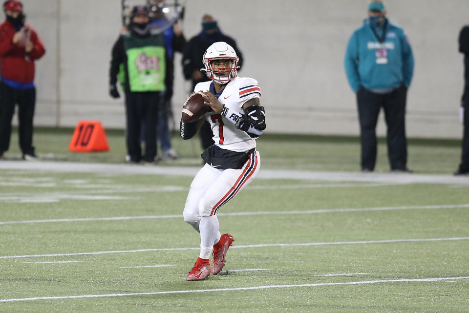 Liberty quarterback Malik Willis' ability to scramble and throw on the move make him a fascinating prospect. (Photo by David Rosenblum/Icon Sportswire via Getty Images)