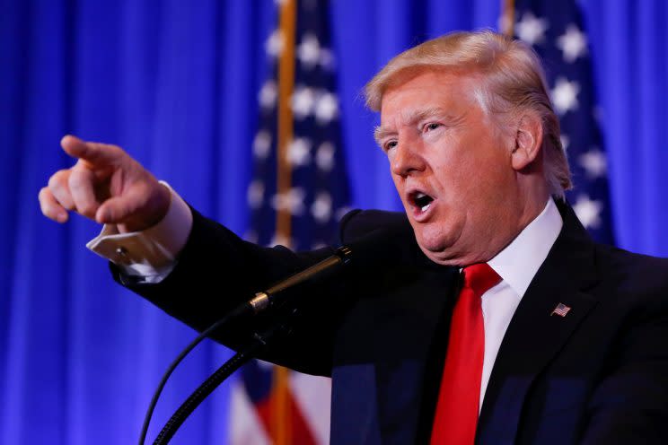 Trump speaks during a press conference in Trump Tower on Jan. 11, 2017. (Shannon Stapleton/Reuters)