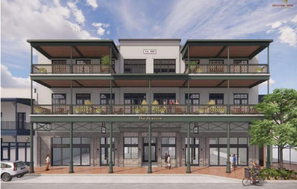 A rendering showing the front view of a new development at 121 S. Palafox Place.