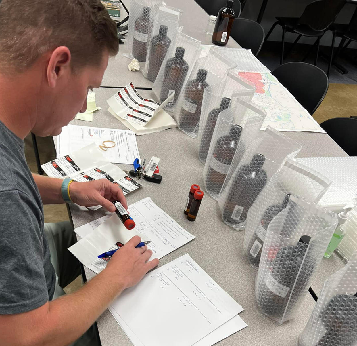 Samples being labeled to go to a lab on July 22 (City of Germantown)
