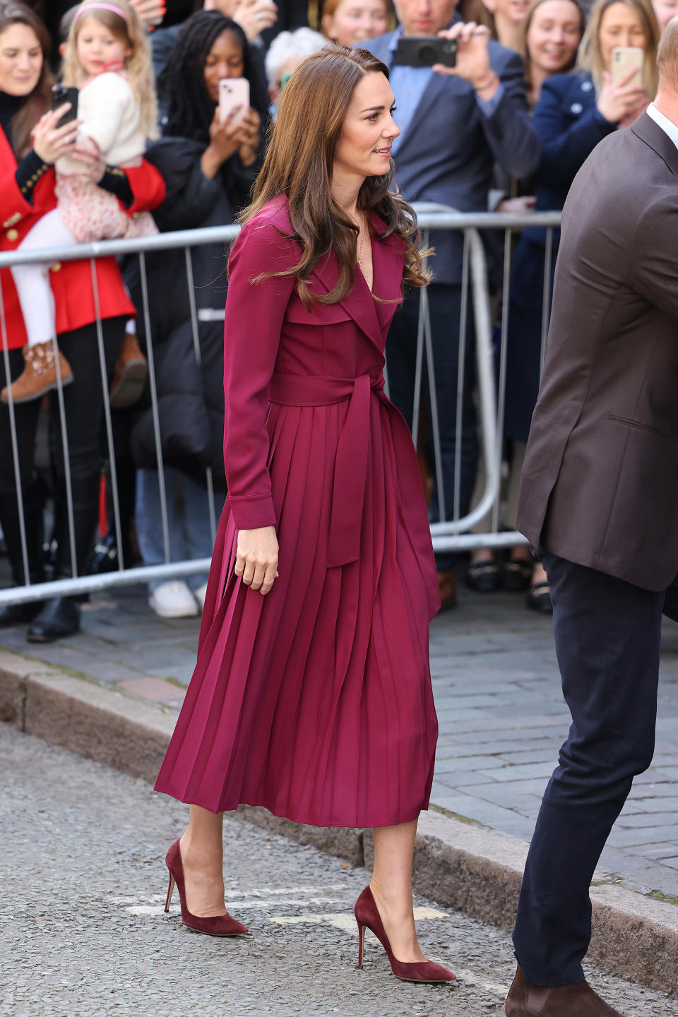 Kate Middleton wears Long Sleeve Woven Pleated Midi Trench Dress from Karen Millen