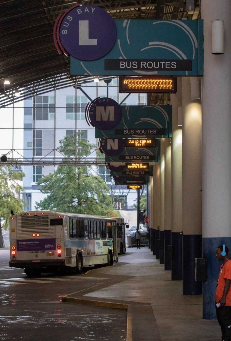 A bus inside the Charlotte Transportation Center on Monday, July 12, 2021.