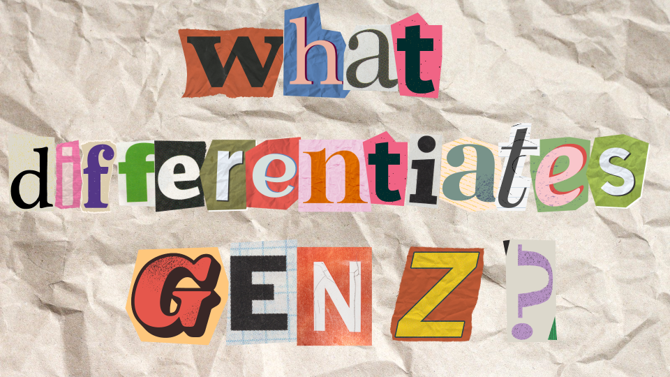 Text on crumpled paper background reads: "What differentiates Gen Z?"