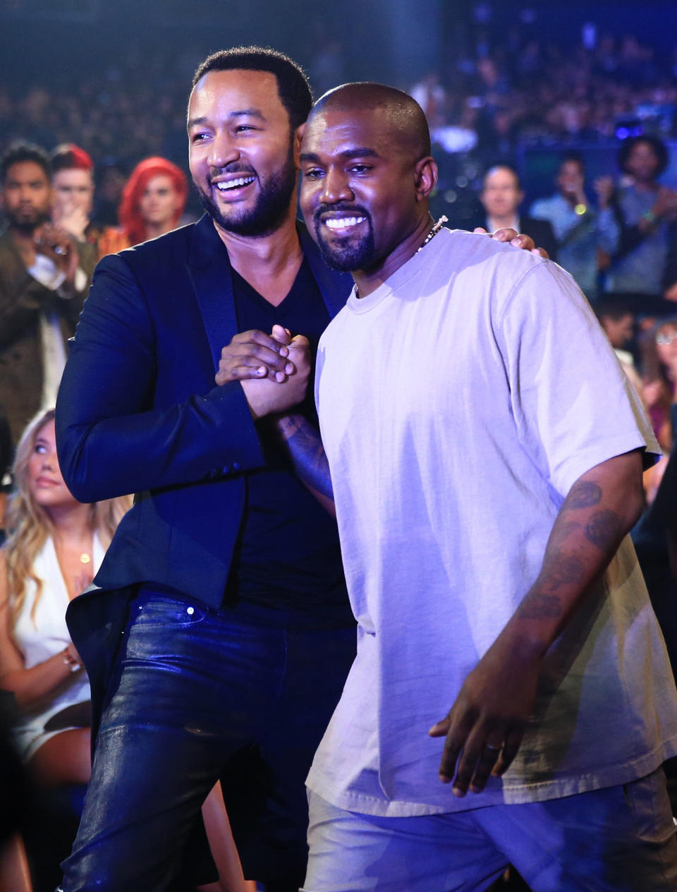 John Legend and Kanye West attend the 2015 MTV Video Music Awards. (Photo: Christopher Polk/MTV1415 via Getty Images)