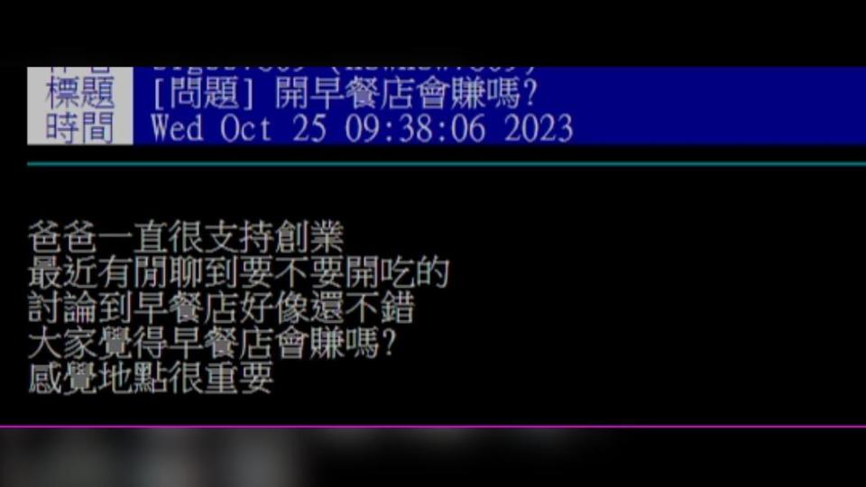 原PO詢問「開早餐店會賺嗎?」（圖 / 翻攝自PTT）