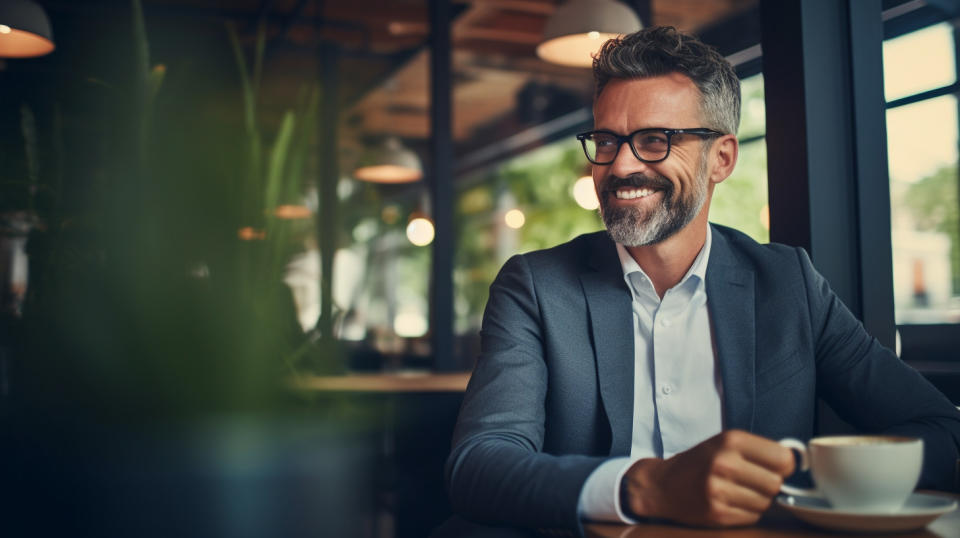 Businessman enjoying coffee while planning his next meeting.