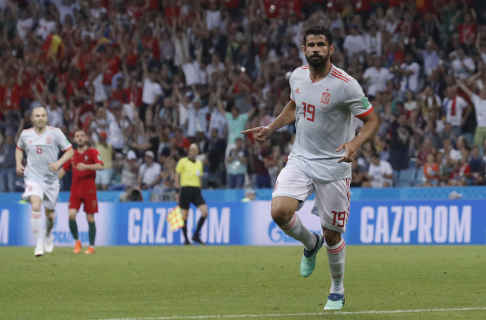 <p>Taking his chance: Diego Costa was given the opportunity to make a rare start for Spain and made it count in the first half. </p>