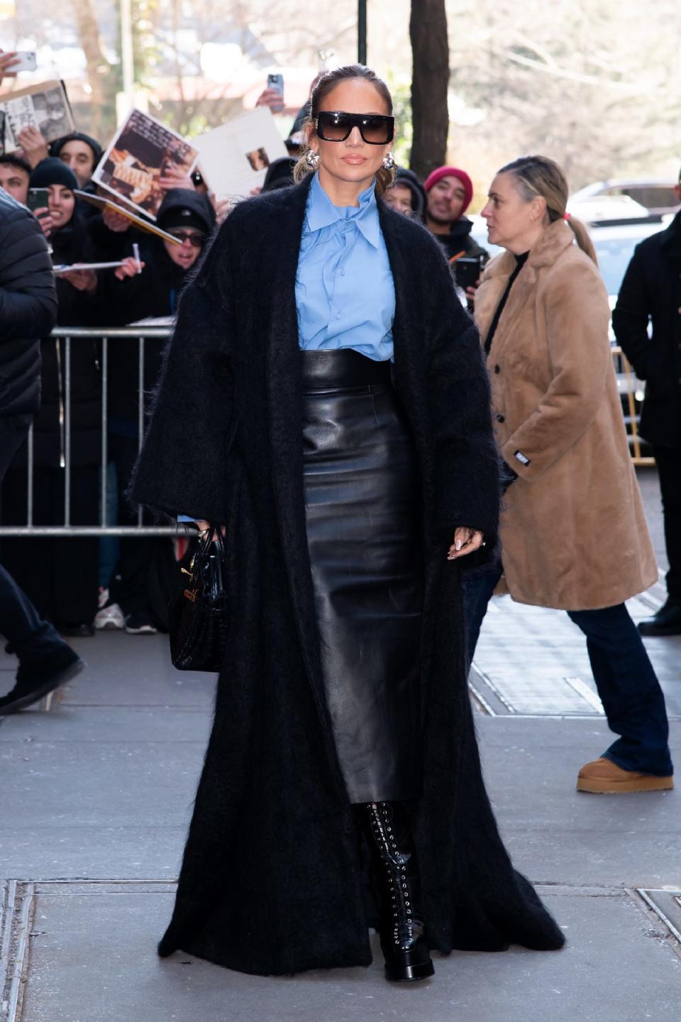 NEW YORK, NY - FEBRUARY 15: Jennifer Lopez is seen arriving at 'The View' on February 15, 2024 in New York, New York. (Photo by MEGA/GC Images)