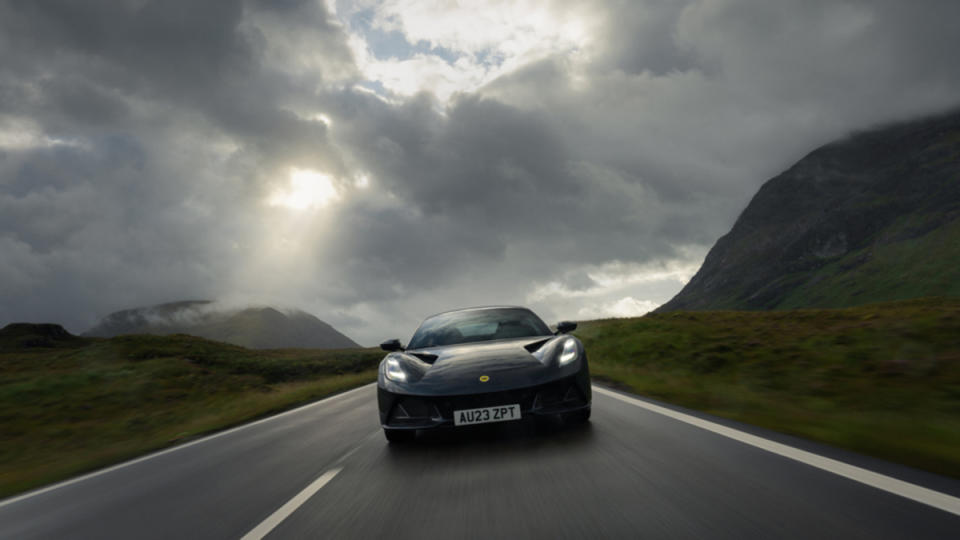 The Lotus Emira First Edition on a highway