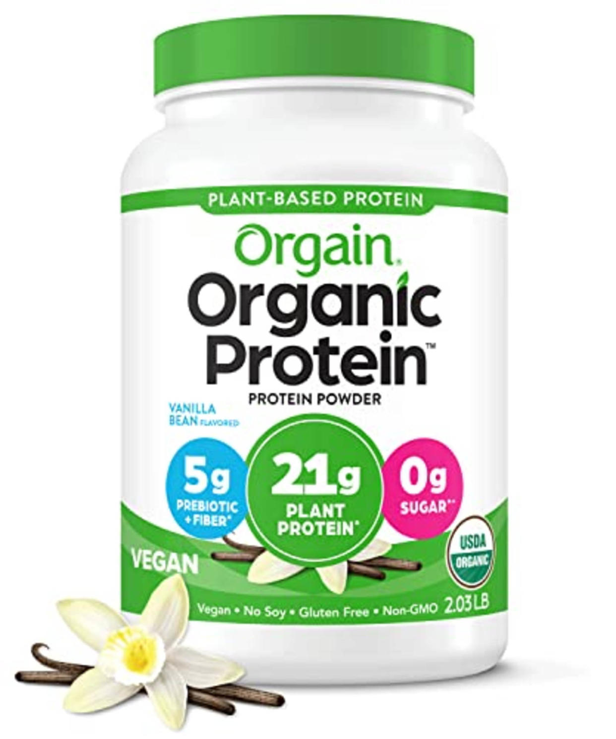 Orgain Organic Vegan Protein Powder, Vanilla Bean - 21g Plant Based Protein, Gluten Free, Dairy Free, Lactose Free, Soy Free, No Sugar Added, Kosher, For Smoothies & Shakes - 2.03lb (AMAZON)