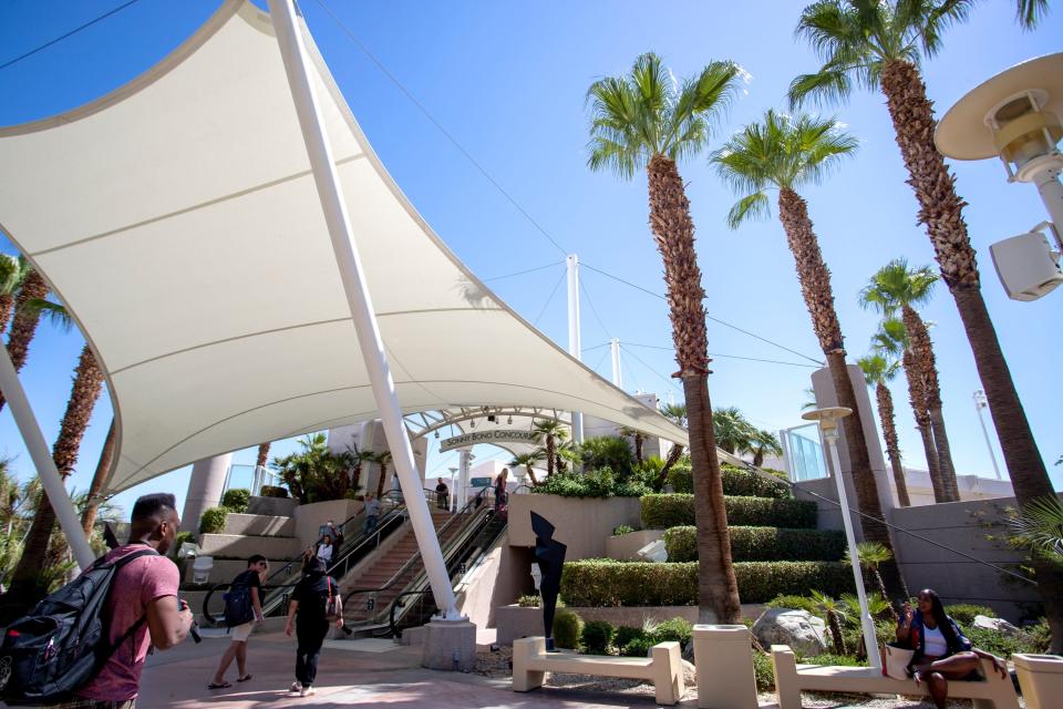 The Palm Springs International Airport has plentiful outdoor space and artwork beyond the TSA security checkpoint for passengers to enjoy in Palm Springs, Calif., on September 1, 2022. 