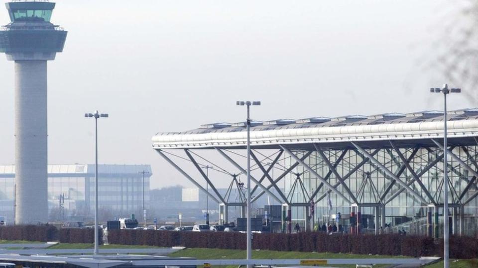 Stansted Airport, showing control tower and roof of terminal building
