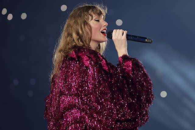 <p>Ashok Kumar/TAS24/Getty Images for TAS Rights Management</p> Taylor Swift performs during her Eras Tour concert at the National Stadium on March 2, 2024 in Singapore.