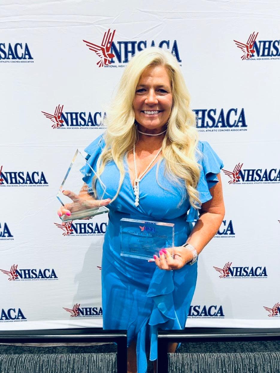 Duval County Public Schools athletic director Tammie Talley receives the athletic director of the year award at the National High School Athletic Coaches Association ceremony in Iowa on June 22, 2022. [NHSACA/Provided by Tammie Talley]