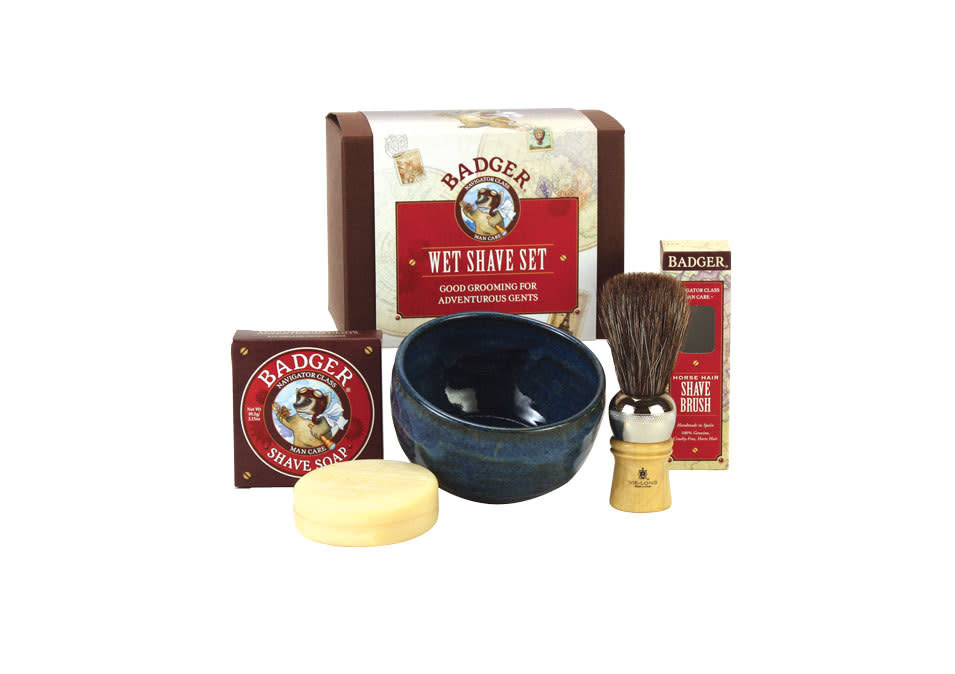 Or, if he’s so cool he’s over the whole beard thing, this shaving kit turns everyday grooming into a gentlemanly indulgence.