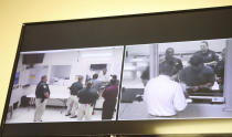 <p>Dimitrious Pagourtzis listens to Galveston County Judge Mark Henry during his arraignment at the Galveston County Jail on Friday, May 18, 2018, in Galveston, Texas. The judge has denied bond for the 17-year-old accused of killing 10 people and wounding 10 others Friday at a Texas high school. Pagourtzis made his initial court appearance Friday evening via closed circuit video from the Galveston County Jail. (Photo: Kelsey Walling/The Galveston County Daily News via AP) </p>