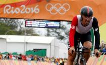 2016 Rio Olympics - Cycling Road - Final - Men's Individual Time Trial - Pontal - Rio de Janeiro, Brazil - 10/08/2016. Fabian Cancellara (SUI) of Switzerland after crossing the finish line. REUTERS/Eric Gaillard