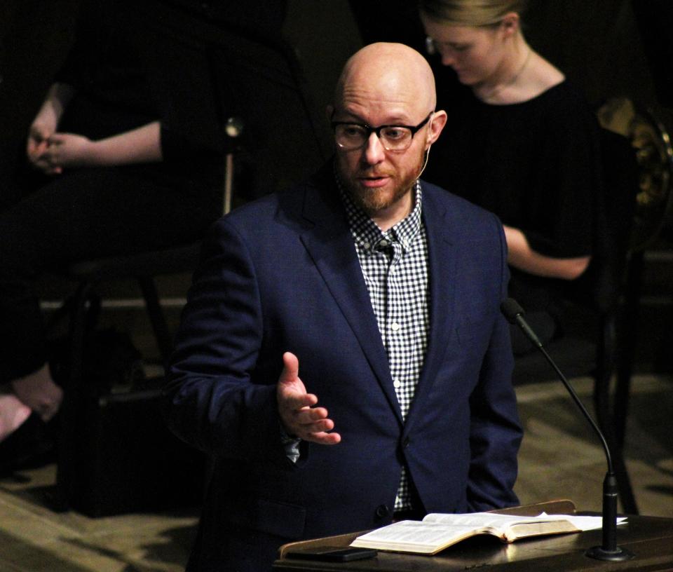 Brandon Hudson spoke about salt and light during his first Sunday at First Baptist Church on Feb. 4. Hudson, a Lubbock native, returned to Texas with his family to become senior pastor at the downtown church.