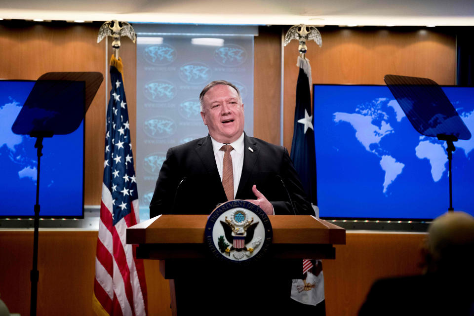 Image: Secretary of State Mike Pompeo speaks during a news conference at the State Department in Washington (Andrew Harnik / AFP - Getty Images)