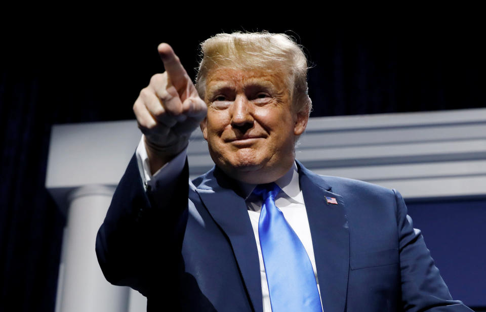 President Trump addresses the Republican Jewish Coalition. (Photo: Kevin Lamarque/Reuters)