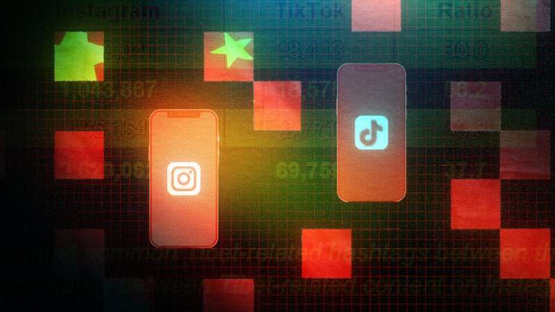 TikTok and Instagram phone apps in front of Chinese flag