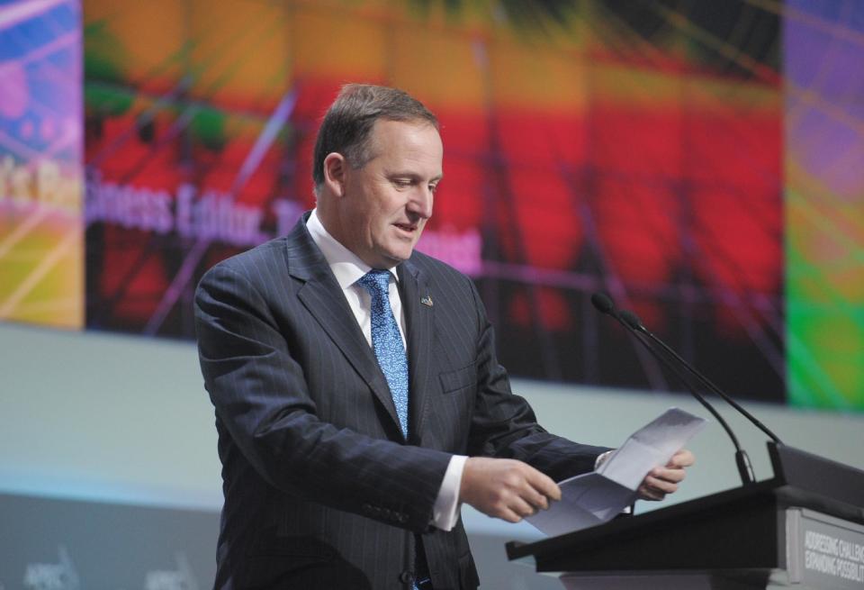 In this photo released by APEC 2012, New Zealand Prime Minister John Key addresses the APEC summit in Vladivostok, Russia, Friday, Sept. 7, 2012, . (AP Photo/APEC2012)