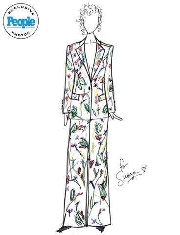 <p>SuitShop</p> An exclusive sketch of Susan Sarandon's mother-of-the-bride look