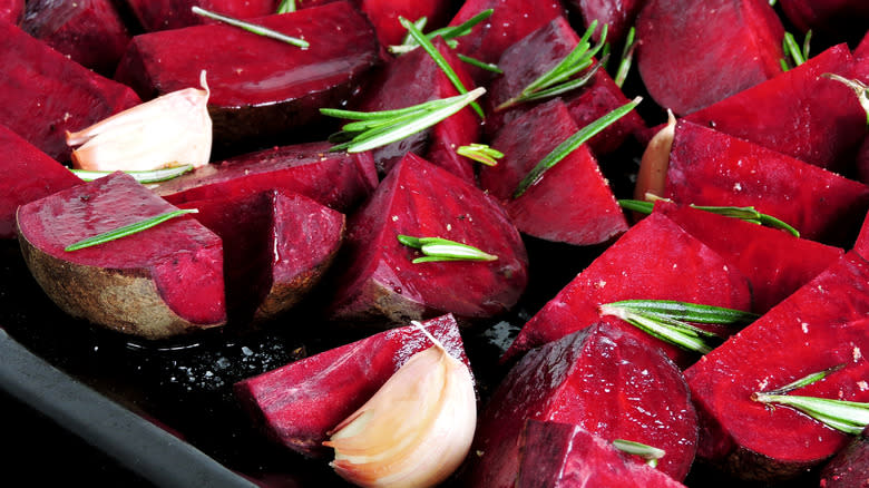 roasting beet chunks on tray