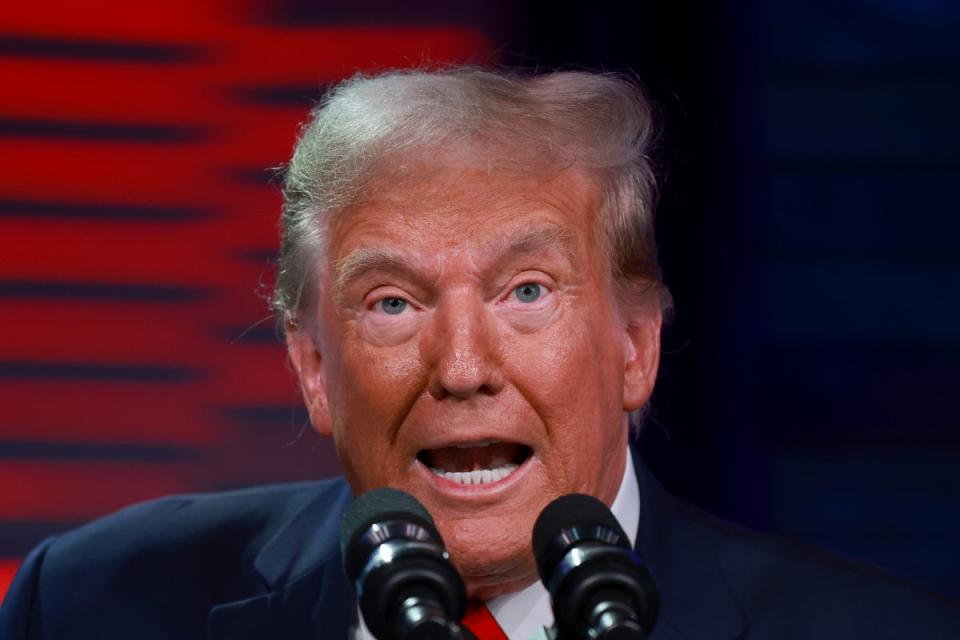 Republican presidential candidate former U.S. President Donald Trump speaks during the Florida Freedom Summit at the Gaylord Palms Resort on November 04, 2023 in Kissimmee, Florida (Getty Images)